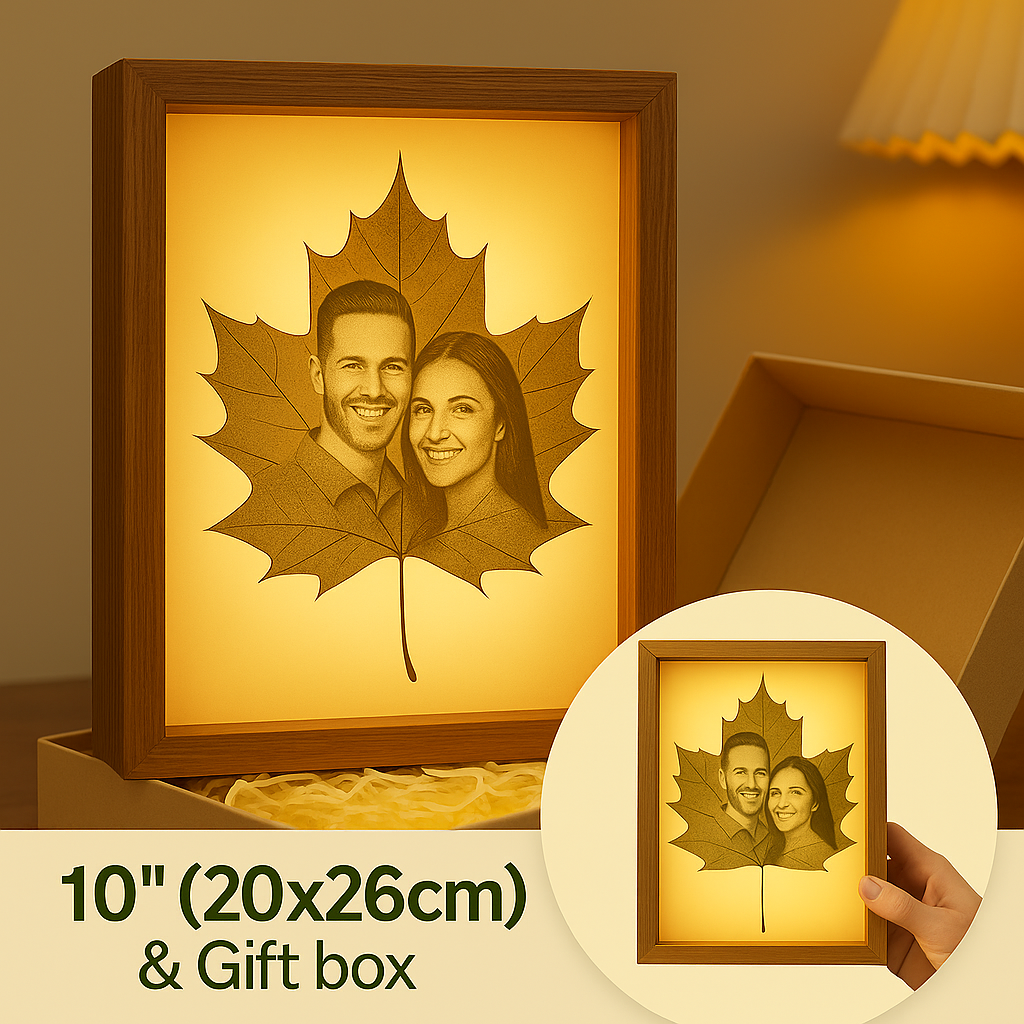 Sycamore Leaf Carving Art – Suitable for 1–3 People Photo, Gift Box Packaging, Display as a Night Light with LED Light Frame