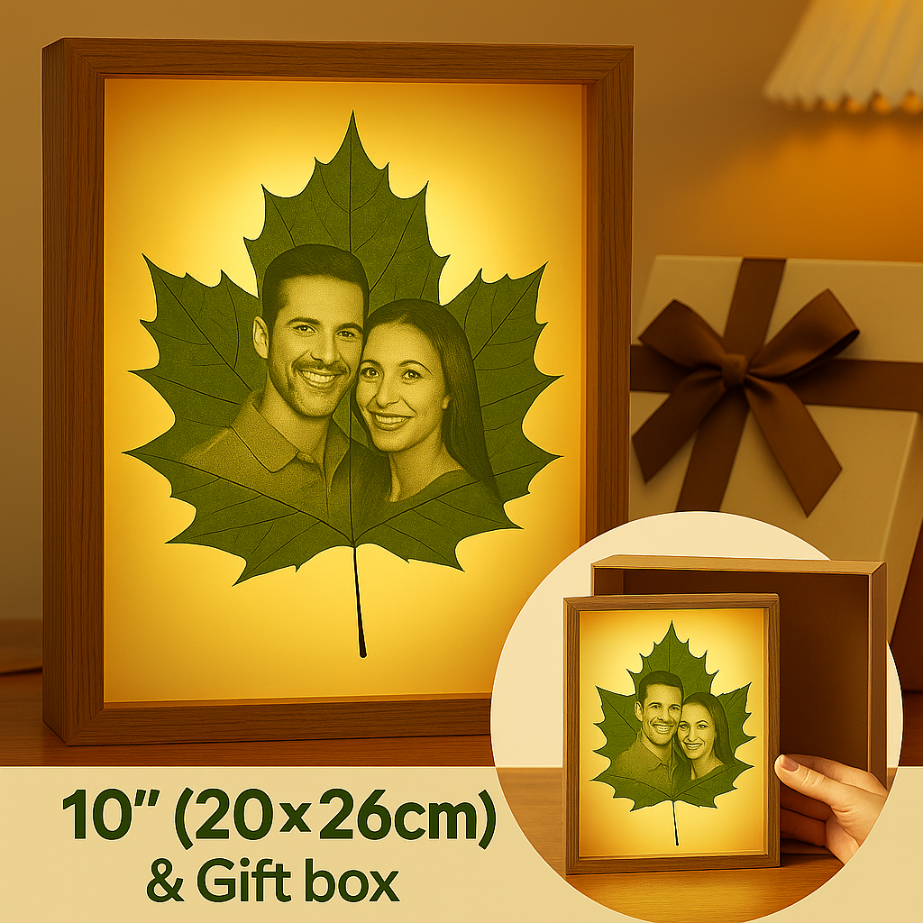Sycamore Leaf Carving Art – Suitable for 1–3 People Photo, Gift Box Packaging, Display as a Night Light with LED Light Frame