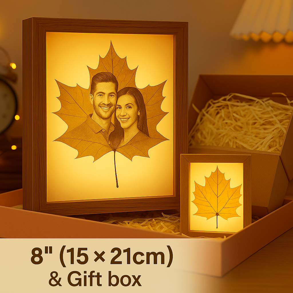 Sycamore Leaf Carving Art – Suitable for 1–3 People Photo, Gift Box Packaging, Display as a Night Light with LED Light Frame