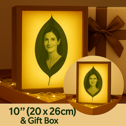 Cinnamon Leaf Carving Art - For 1 Person Photo, Gift Box Packaging, Display as a Night Light with LED Light Frame