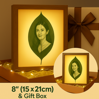 Cinnamon Leaf Carving Art - For 1 Person Photo, Gift Box Packaging, Display as a Night Light with LED Light Frame