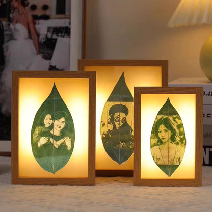 Cinnamon Leaf Carving Art - For 1 person photo, gift box packaging, display as a night light with LED light frame