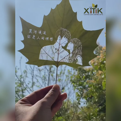 Sycamore Leaf Carving Art - Suitable for 1-3 people photo, gift box packaging, display as a night light with LED light frame